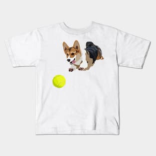 Corgi chasing ball Kids T-Shirt